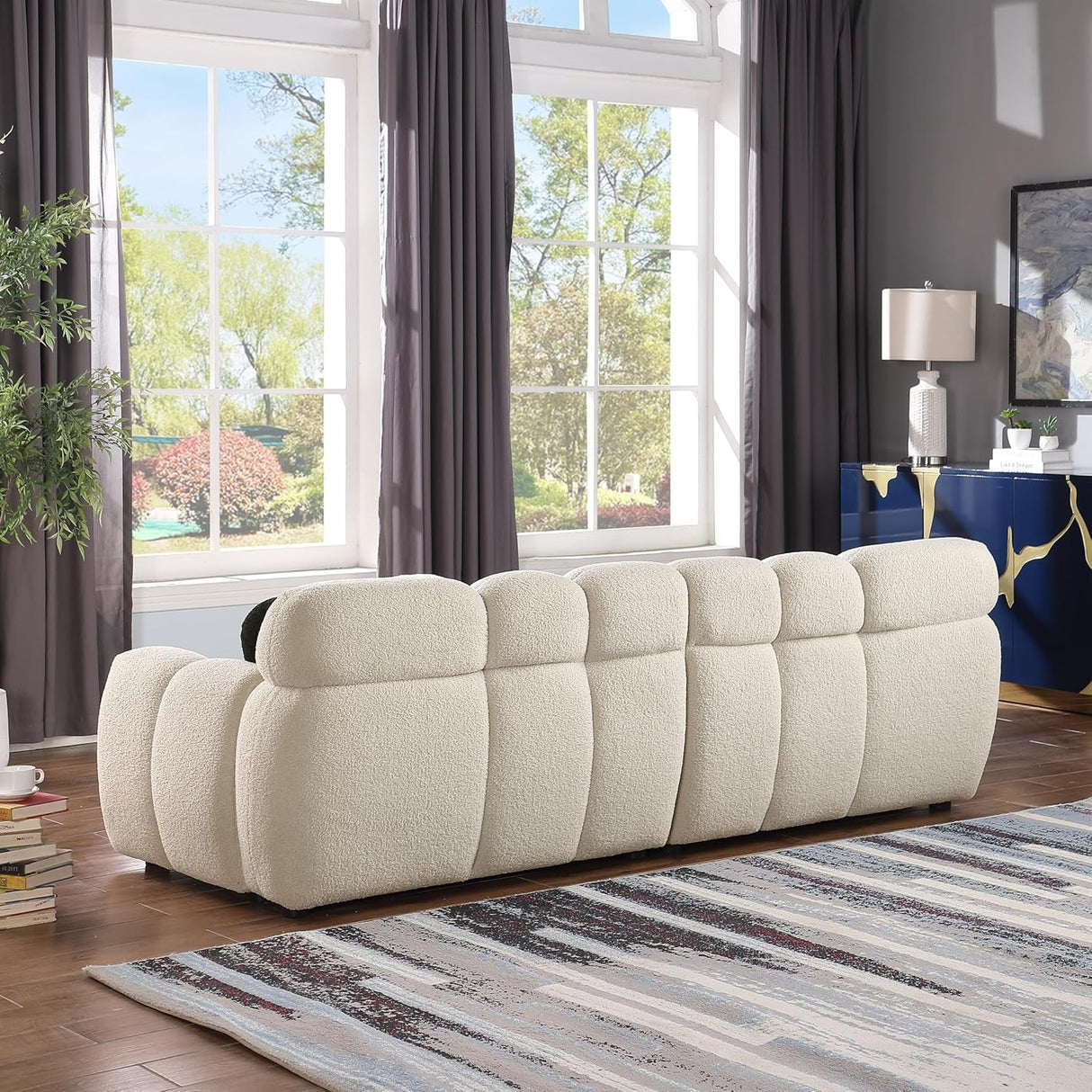 3 Seater Teddy Fleece Boucle Upholstered Loveseat Sofa Clouch Couch, Minimalist Style Marshmallow Deep-Seat Cloud Modular Couch with Thicked Cushions and Decor Pillows for Living Room, Bedroom