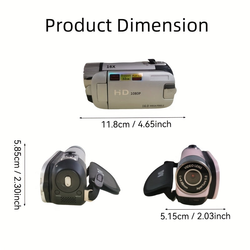 1080P Portable Digital Camcorder, Rotate Screen Digital Camera With Rechargeable Battery And 32G Memory Card Support Selfie, Suitable For Travel Photograph And Friend Gathering And Growth Recording
