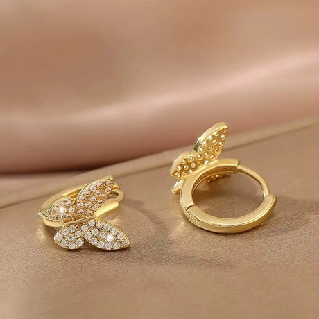 Fashion Copper Inlaid Zirconium Butterfly Ear Ring Niche - Lootquake