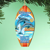 Dolphins Surfboard Wooden Ornaments by G. DeBrekht - Coastal Holiday Decor - 8114070