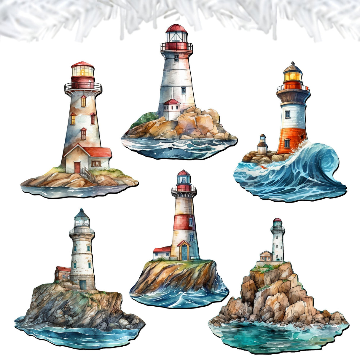 Lighthouse Decorative Wooden Clip-on Ornaments Set of 6 by G. Debrekht - Coastal Decor - 8090022C-S6