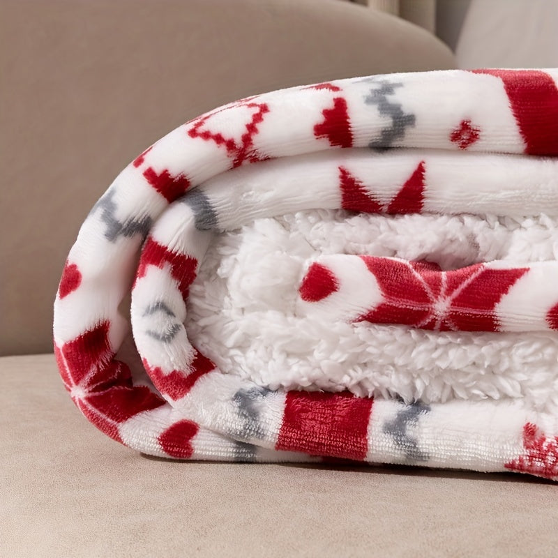 1 acogedora manta navideña de sherpa, suave y cálida manta de invierno para niños y niñas, con diseño de renos y copos de nieve, textura cálida y difusa para climas fríos.