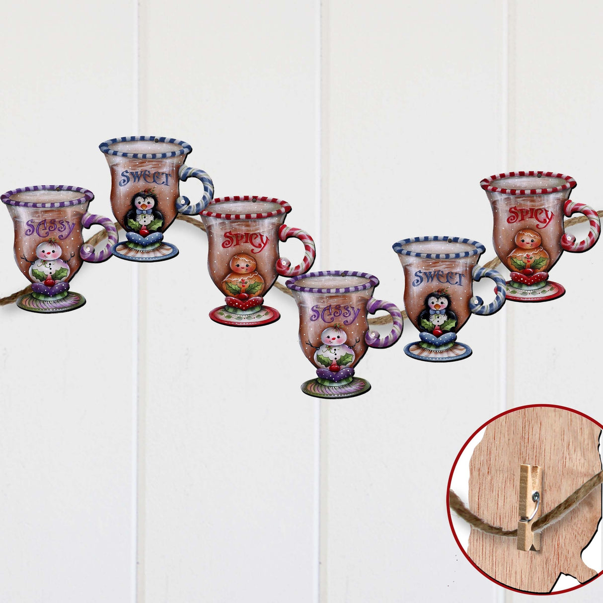 Adornos decorativos de madera con pinzas para la temporada dulce y picante, juego de 6, de Jamie Mills-Price - Decoración navideña - 8090053C-MP-S6