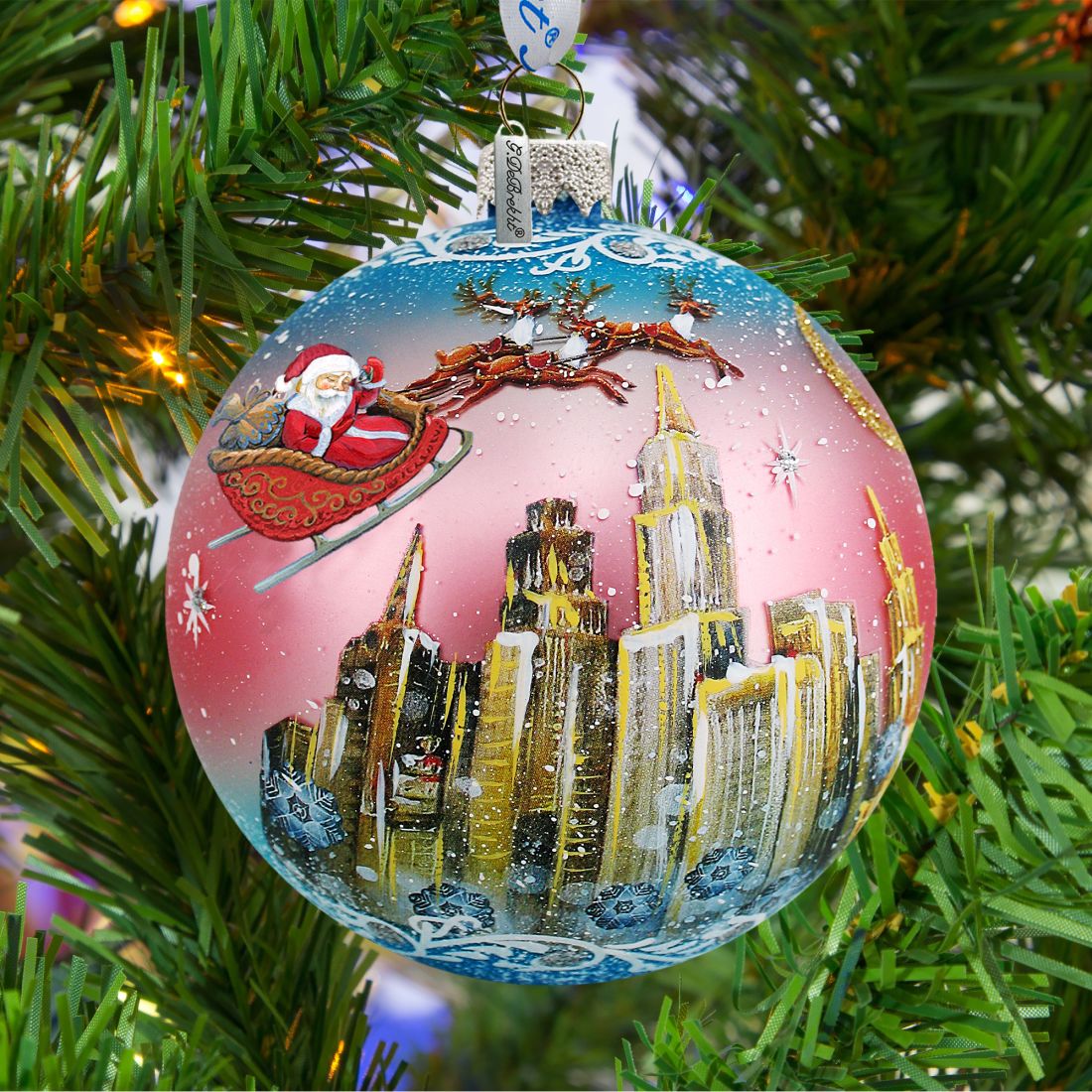 Up-Up and Away Ball Glass Ornament by G. DeBrekht - Christmas Santa Snowman Decor - 73318