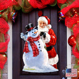 Building a Snowman Santa Door Decor by D. Gelsinger - Christmas Santa Snowman Decor - 8461053H-1627