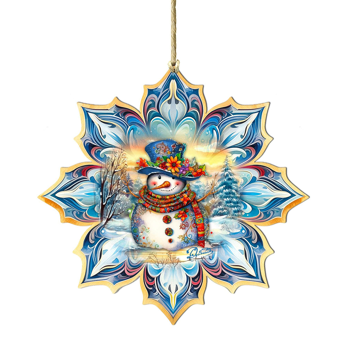 Adornos de madera con copos de nieve azules de G. Debrekht - Decoración navideña de Papá Noel - 8688427