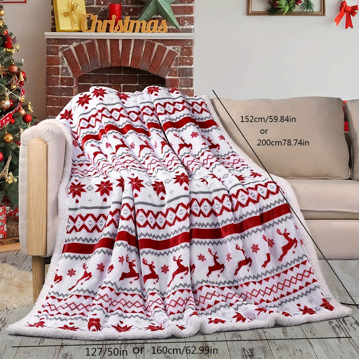 1 acogedora manta navideña de sherpa, suave y cálida manta de invierno para niños y niñas, con diseño de renos y copos de nieve, textura cálida y difusa para climas fríos.