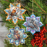 Owls Snowflake Wooden Ornaments Set of 3 by G. Debrekht - Nature Wildlife Decor - 8090152-S3