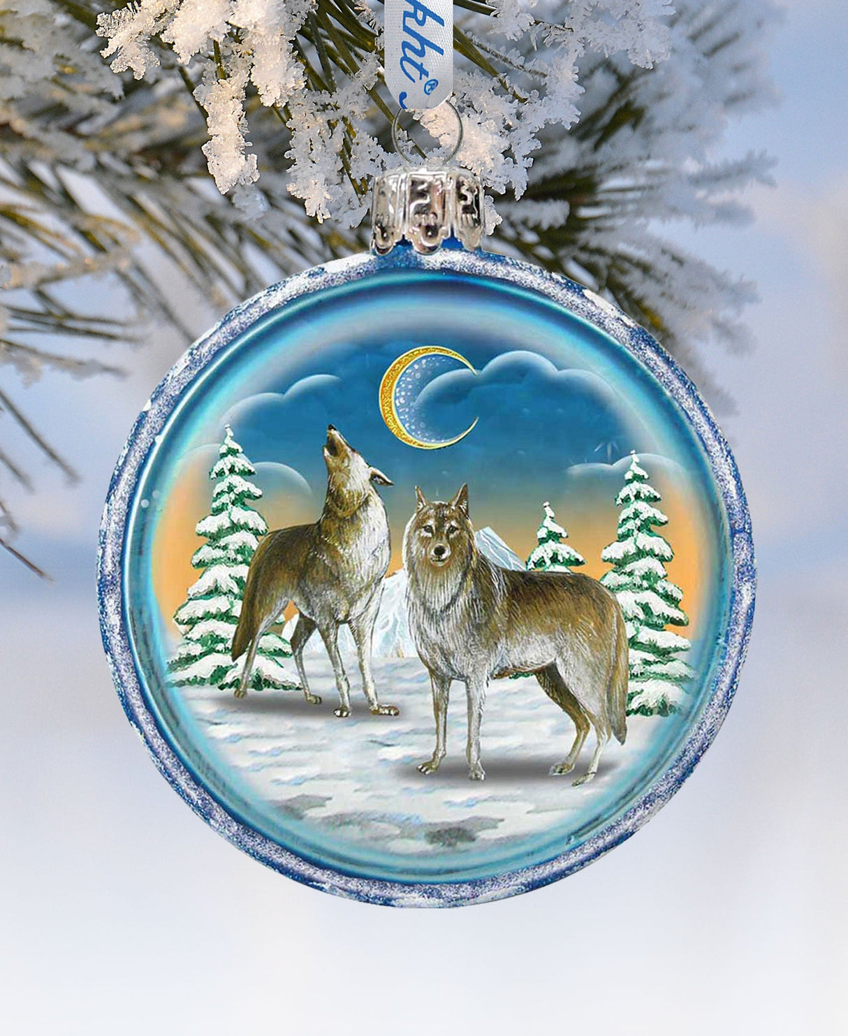 Adorno de vidrio con forma de lobo de G. DeBrekht - Decoración navideña con Papá Noel y muñeco de nieve - 759-011