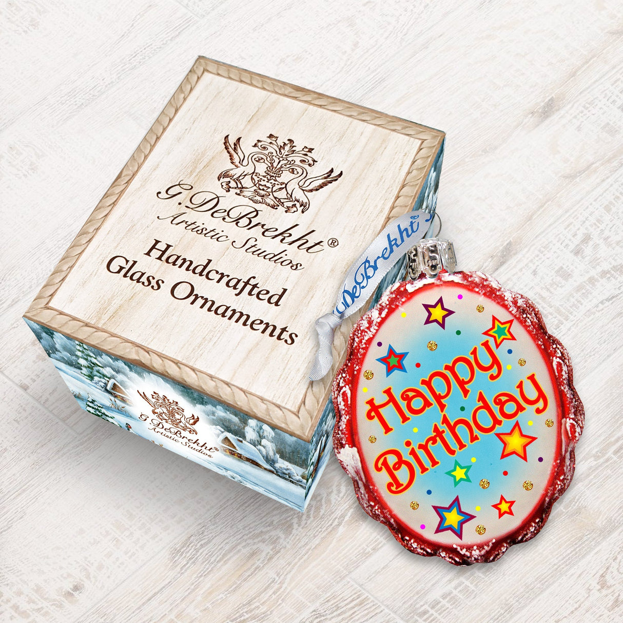 Adorno de vidrio de mercurio "Feliz cumpleaños" de G. DeBrekht - Decoración infantil Love Family - 770004-2