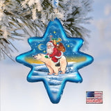 Ride to North Pole Santa Glass Ornament by G. DeBrekht - Christmas Santa Snowman Decor - 755-011