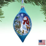 Trimming the Tree Snowman Glass Ornament by D. Gelsinger - Christmas Santa Snowman Decor - 757-103-DG