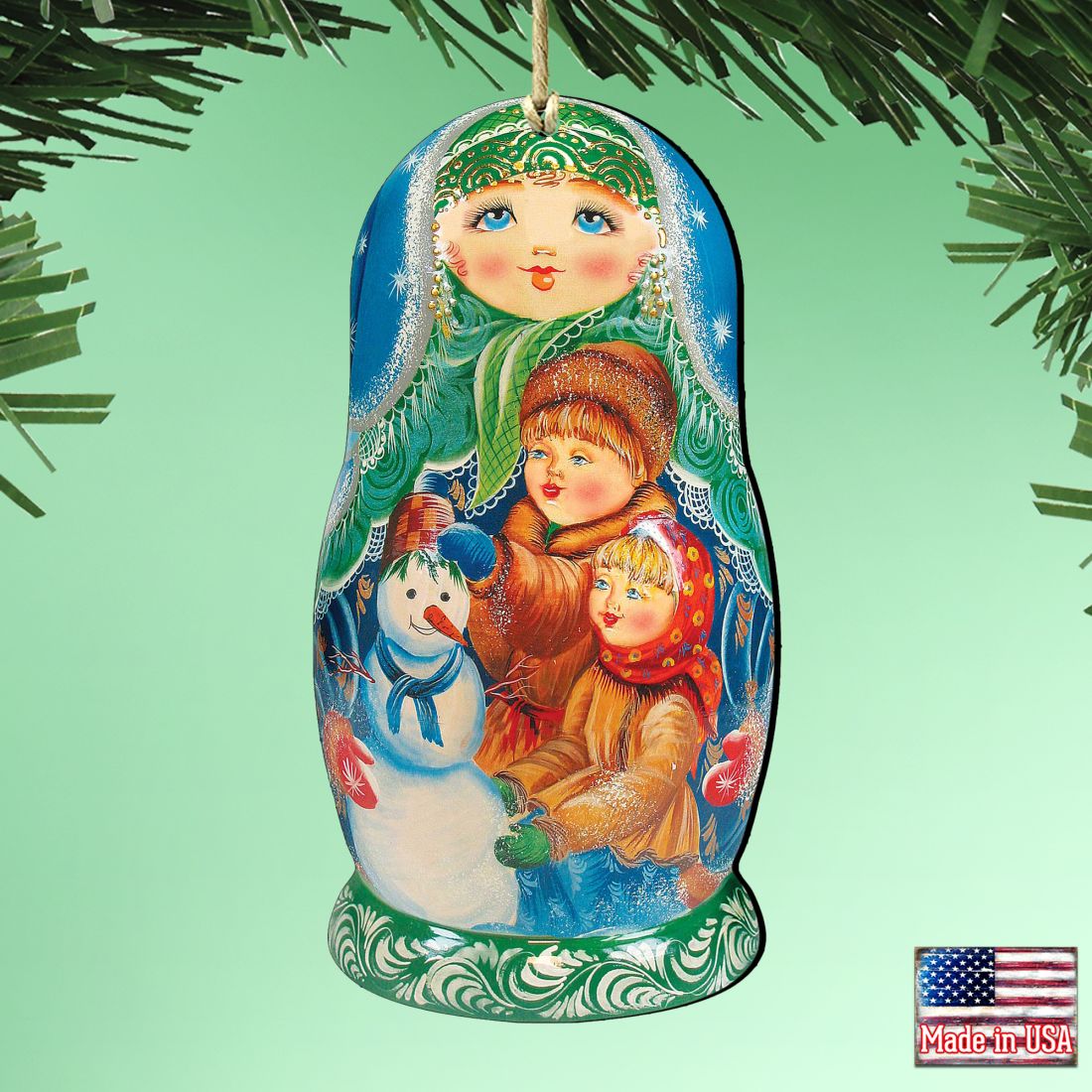 Adornos de madera Matreshka de muñeco de nieve de G. DeBrekht - Decoración navideña - 8115932