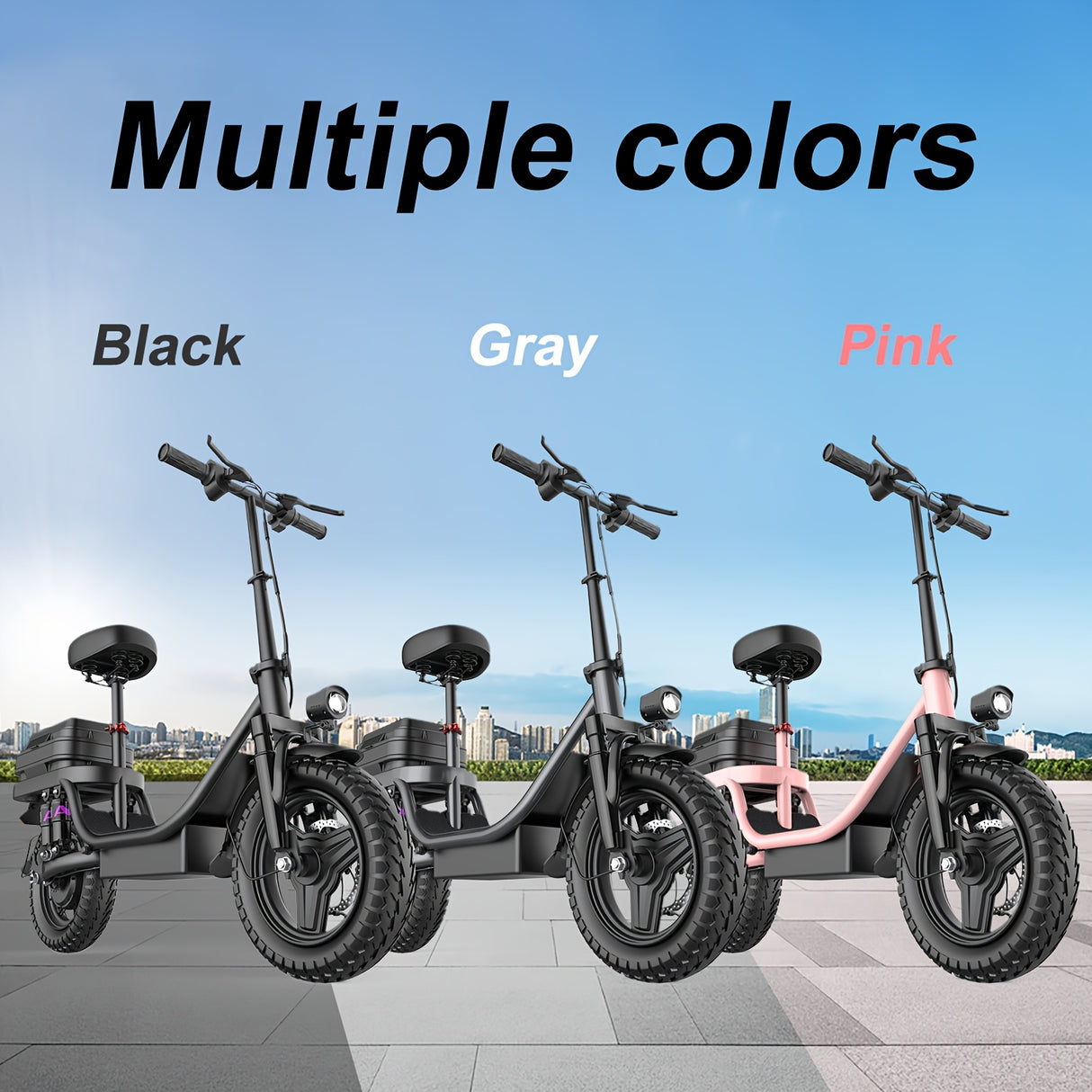 Trottinette électrique pour adultes, avec siège, moteur 740 W, autonomie jusqu'à 32 km/h, batterie 48 V 56,4 V 15 Ah, pneu 14 pouces, avec boîte arrière.