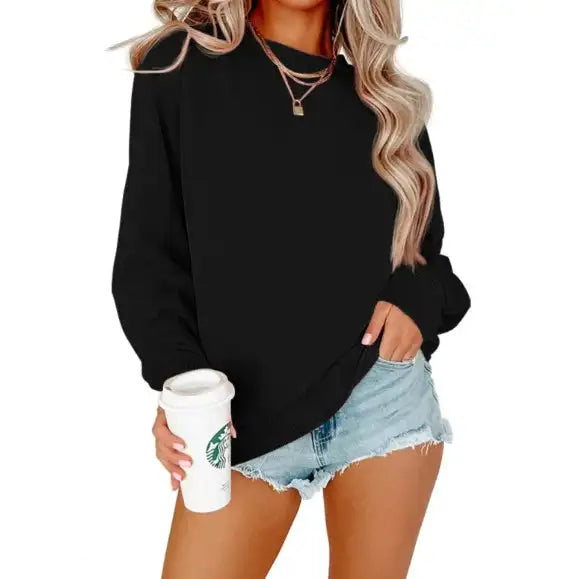 Solid Color Crew Neck Coat Long Sleeve Hoodie - Lootquake