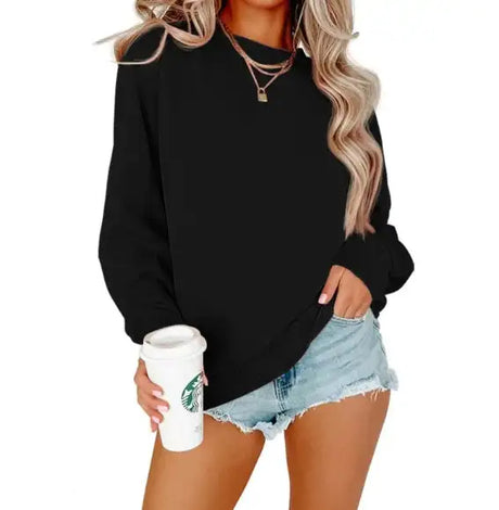 Solid Color Crew Neck Coat Long Sleeve Hoodie - Lootquake