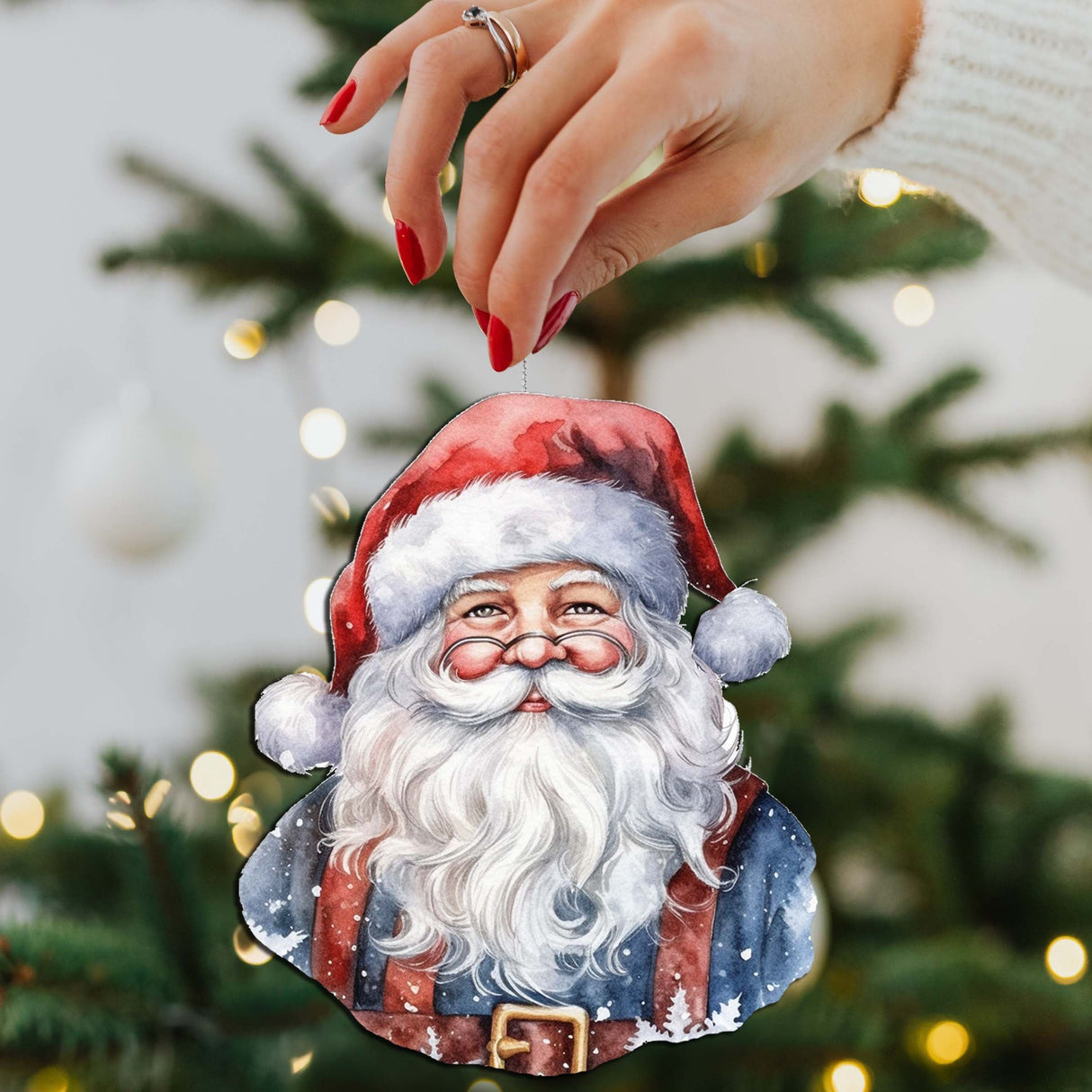 Jolly Santa Faces Decorative Wooden Ornaments Set of 3 by G. Debrekht - Christmas Decor - 8091045-S3