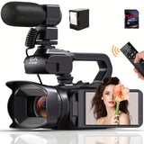 Cámara de video 6K de 64 MP con zoom de 18x, visión nocturna por infrarrojos, pantalla táctil de 4 pulgadas, wifi, micrófono y control remoto.