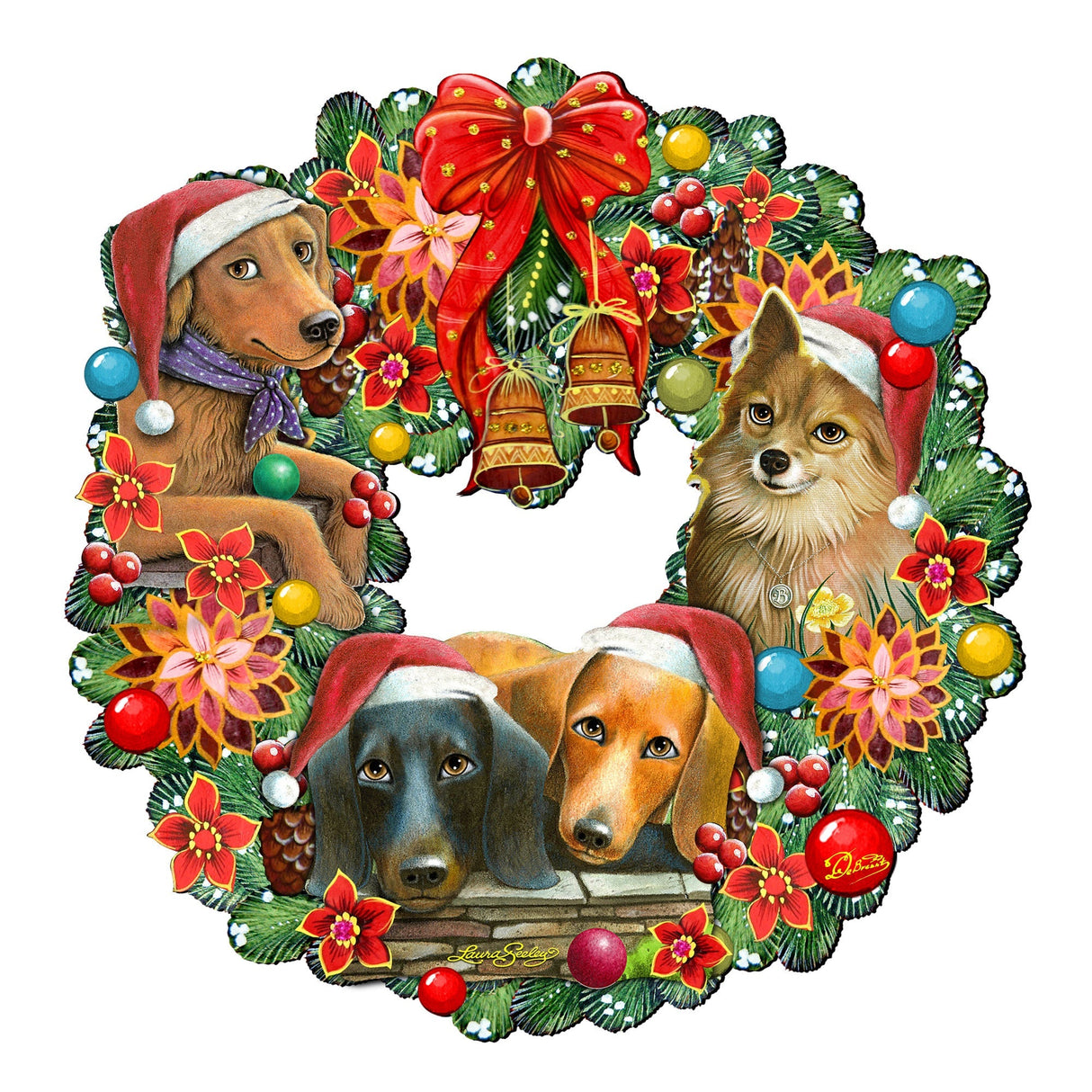 Christmas Friends Puppy Door Wreath by G. DeBrekht - Pets Dog and Cats Decor - 8185307-6H-SL