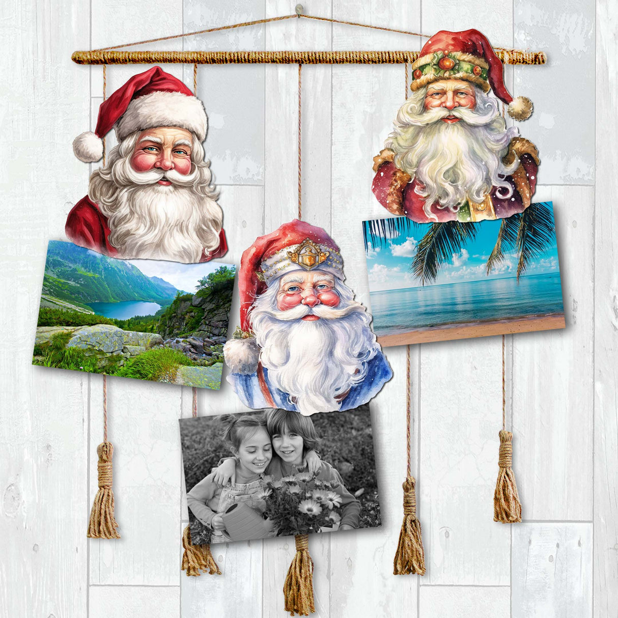 Jolly Santa Faces Decorative Wooden Clip-on Ornaments Set of 3 by G. Debrekht - Christmas Decor - 8091045C-S3