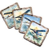 Juego de 4 posavasos de corcho de madera con diseño de aviones de Nature Wonders Nature Wildlife Decor - 95403C-S4