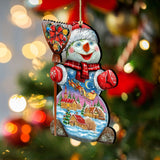 Adornos de madera de Papá Noel en el cielo nocturno de G. DeBrekht - Decoración navideña de muñeco de nieve de Papá Noel - 818158