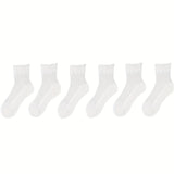 6 pares de calcetines deportivos suaves y transpirables con encaje de retazos: calcetines de mujer hasta la pantorrilla con medias y calcetines cómodos para uso diario.
