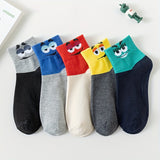 5 Pairs Cartoon Eyes Print Socks, Soft & Comfy Ankle Socks, Women's Stockings & Hosiery
