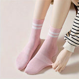 5 pares de calcetines con estampado de rayas, calcetines deportivos de tubo medio estilo universitario, medias y calcetería para mujer