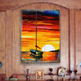 Arte mural costero de madera con atardecer en velero Alberty de Nature Wonders - Decoración costera de vida marina - 95323B