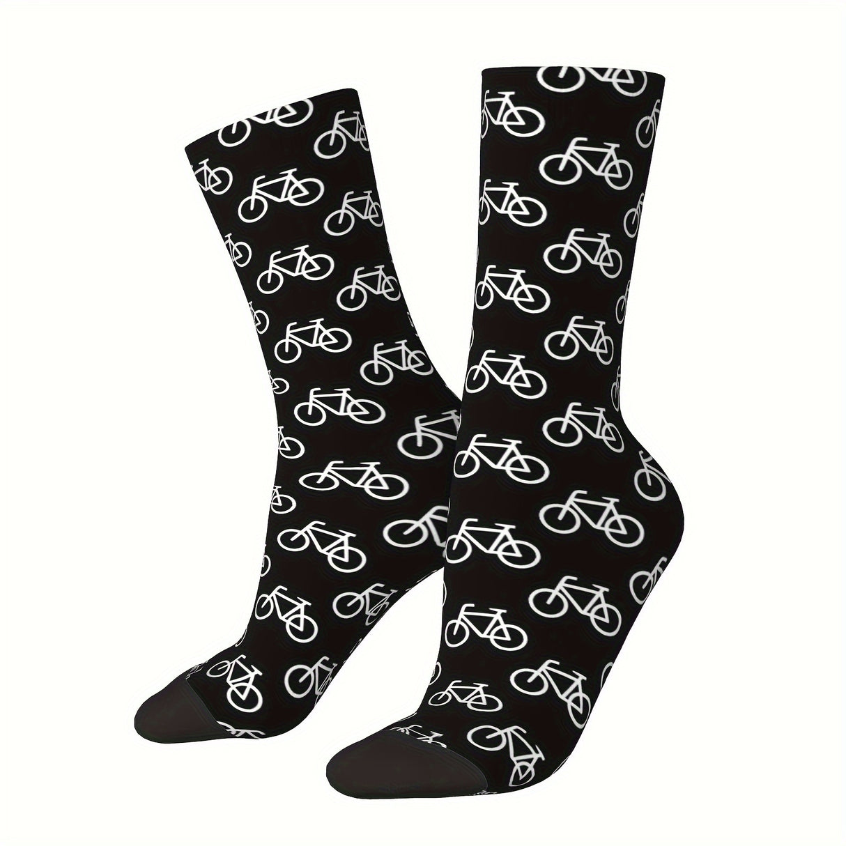 1 Pair of Vibrant Geometric-Patterned Mens Crew Socks - Breathable, Comfy, Casual, Unisex for Outdoor Wearing All Seasons - Soft Polyester Knit Fabric, Novelty Design for Fashion-Forward Guys