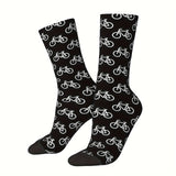 1 Pair of Vibrant Geometric-Patterned Mens Crew Socks - Breathable, Comfy, Casual, Unisex for Outdoor Wearing All Seasons - Soft Polyester Knit Fabric, Novelty Design for Fashion-Forward Guys
