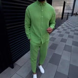 European And American Autumn Men's Wrinkle Bubble Casual Suit Long Sleeve Tooling Trousers - Lootquake