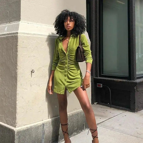 Women Ruched Shirt Dresses - Lootquake