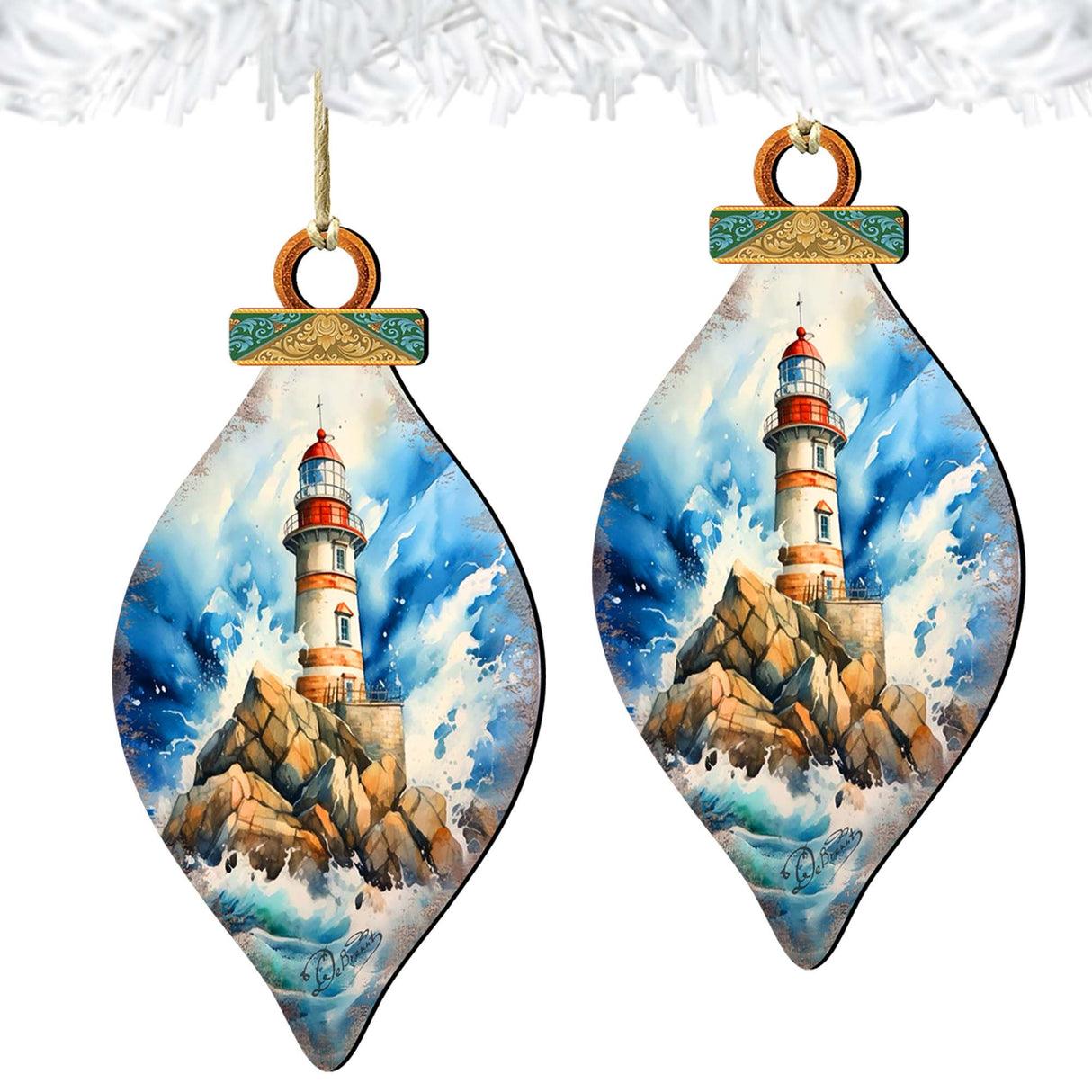 Adornos de madera para árbol de Navidad - Adornos de madera con forma de faro de G.Debrekht Coastal Holiday Decor - 8688177