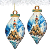 Adornos de madera para árbol de Navidad - Adornos de madera con forma de faro de G.Debrekht Coastal Holiday Decor - 8688177