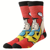 5 Pairs Of Men's Trendy Cartoon Anime Pattern Crew Socks, Breathable Comfy Casual Unisex Socks For Men's Outdoor Wearing All Seasons Wearing