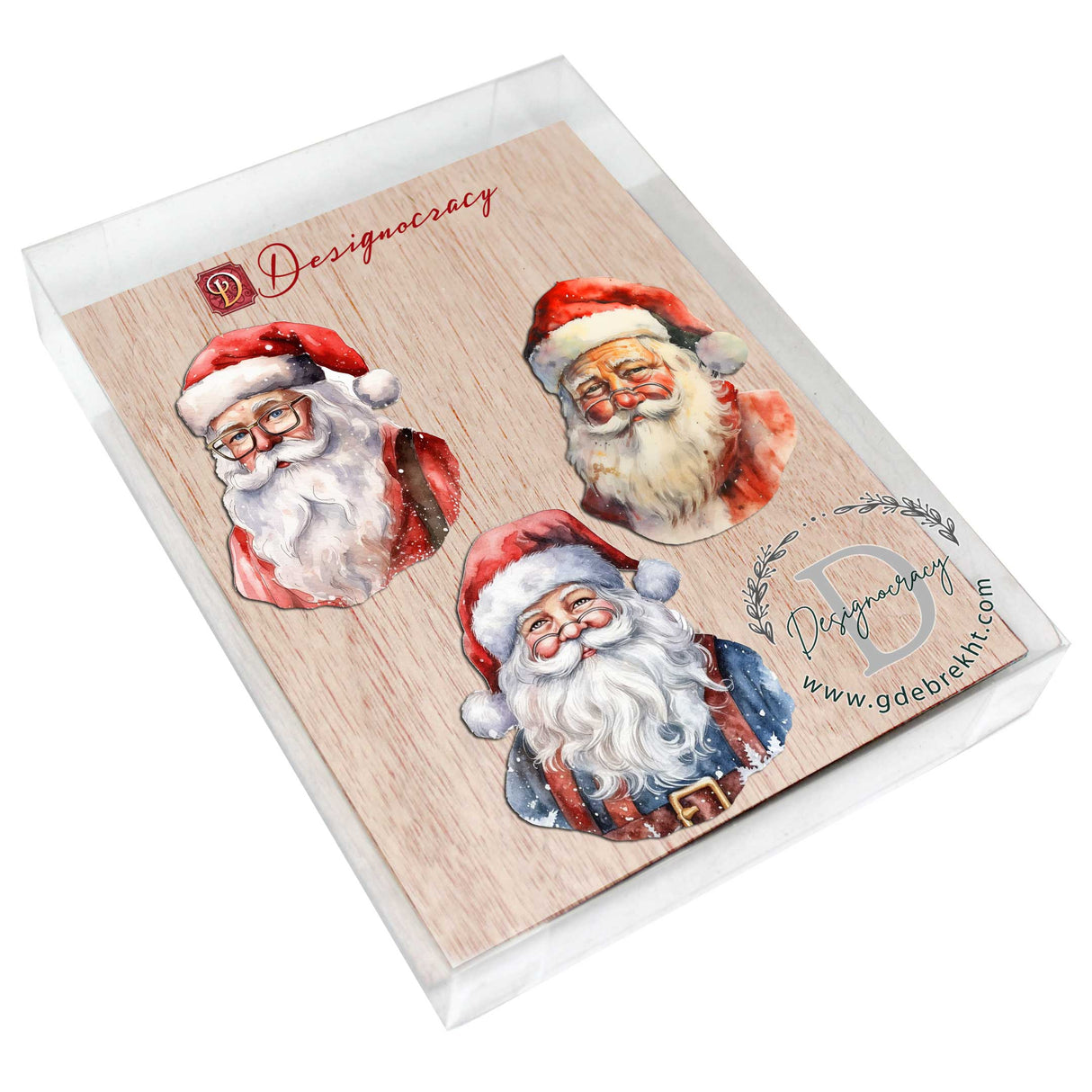 Jolly Santa Faces Decorative Wooden Ornaments Set of 3 by G. Debrekht - Christmas Decor - 8091045-S3