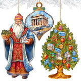 Papá Noel de todo el mundo - Papá Noel inspirado en Grecia - Juego de 3 adornos de madera de G. DeBrekht - Decoración navideña de Papá Noel y muñeco de nieve - 8091316S3