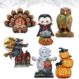 Happy Halloween Decorative Wooden Clip-on Ornaments Set of 6 by Jamie Mills-Price and G. Debrekht - Halloween Decor - 8090135C-S6