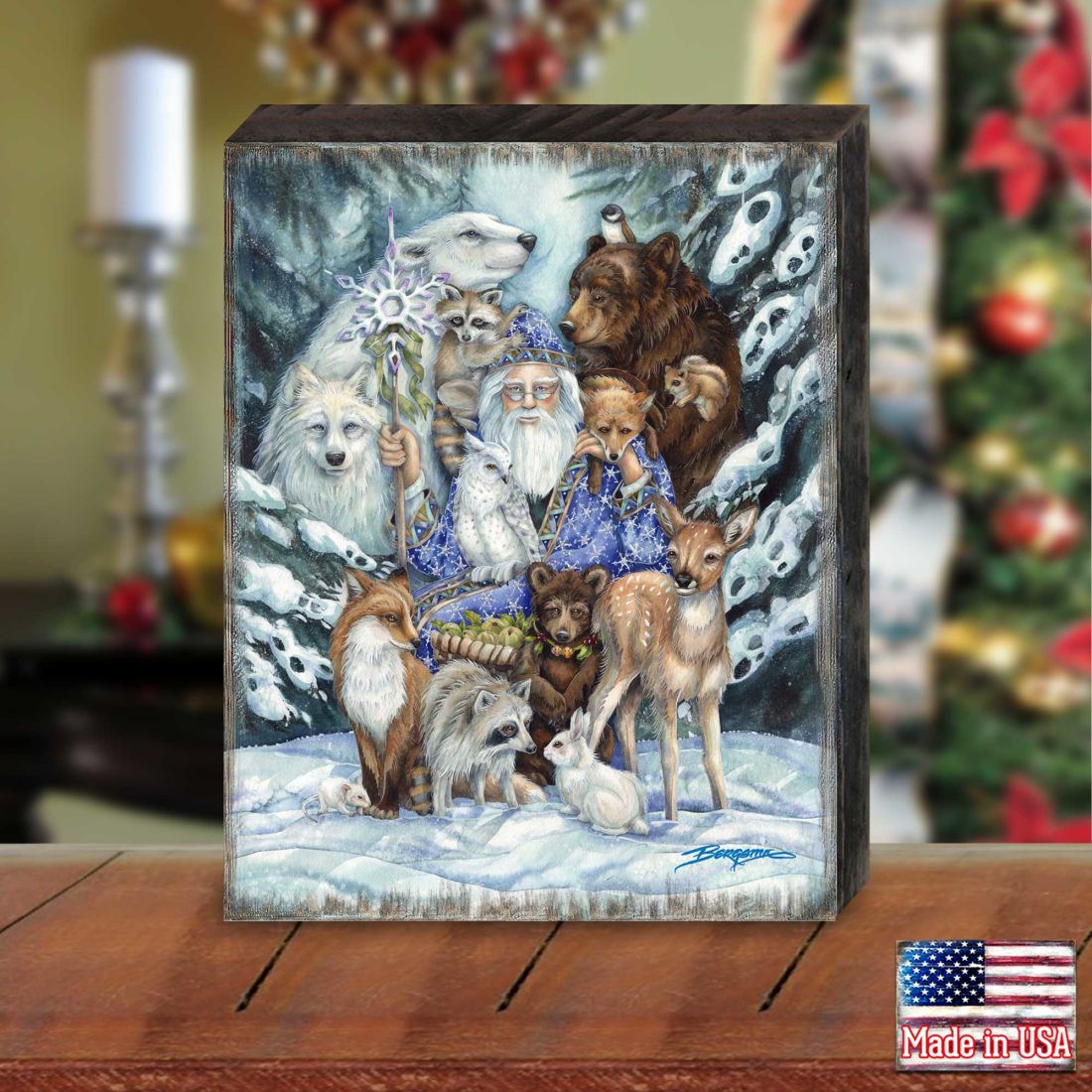 Reúnanse en paz, Papá Invierno, arte mural de madera de J. Bergsma - Decoración de vida silvestre - 85922968B-JB