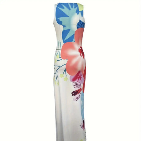 Ladies' V-neck Floral Print Thigh Slit Highlights Figure, Hip Hugging Long Skirt - Lootquake