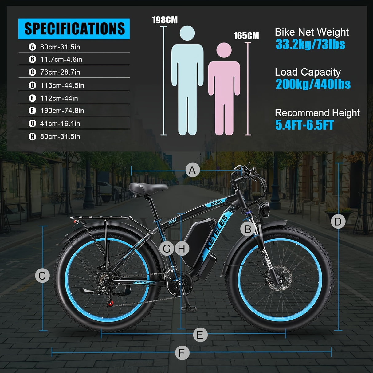 Vélo électrique pour adulte Kettles 740 W | Vélo électrique avec pneus de 26 pouces, VTT à double moteur pour trajets domicile-travail et tout-terrain, avec batterie amovible 48 V 23 Ah, jusqu'à 80 km à 31,3 km/h