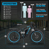 Vélo électrique pour adulte Kettles 740 W | Vélo électrique avec pneus de 26 pouces, VTT à double moteur pour trajets domicile-travail et tout-terrain, avec batterie amovible 48 V 23 Ah, jusqu'à 80 km à 31,3 km/h