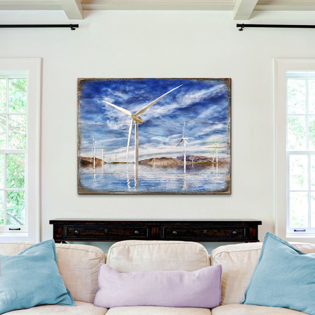Wind Turbines Wood Wooden Coastal Wall Art by Nature Wonders - Coastal Sea-Life Decor - 95234B