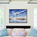 Wind Turbines Wood Wooden Coastal Wall Art by Nature Wonders - Coastal Sea-Life Decor - 95234B