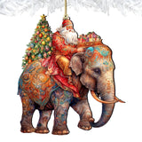 Adornos de madera de Papá Noel sobre un elefante de G. Debrekht. Decoración navideña de Papá Noel y muñeco de nieve - 8611043-2