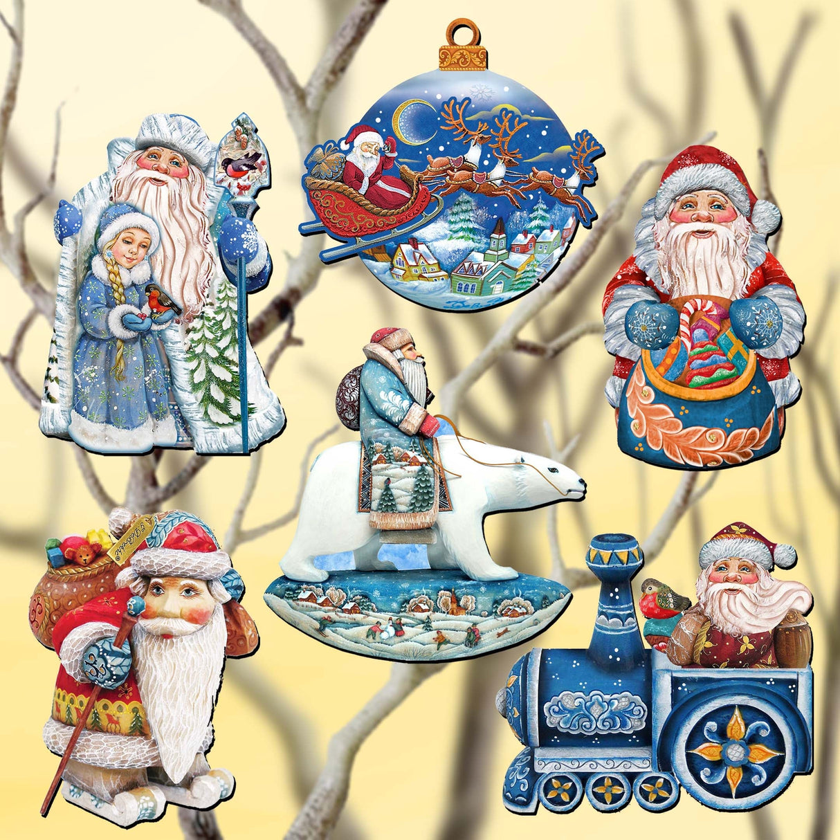 Up-Up and Away Decorative Wooden Clip-on Ornaments Set of 6 by G. Debrekht - Christmas Decor - 8090132C-S6