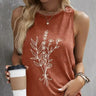 Women's Round Neck Simple Plant Print Versatile Fashion Vacation Style Vest Top - Lootquake