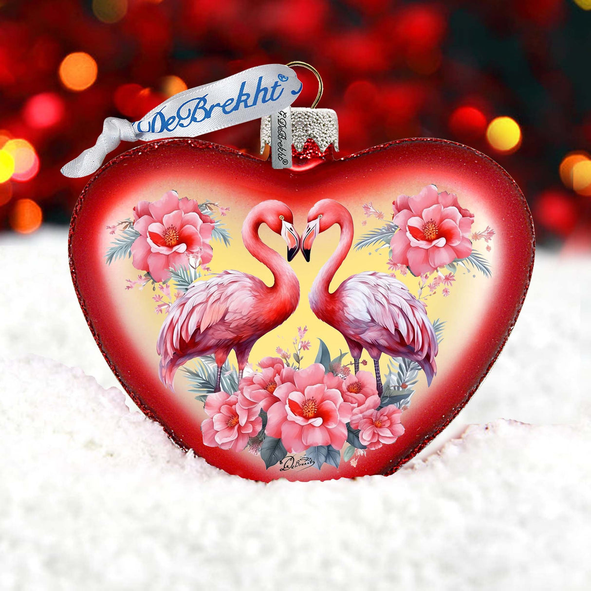 Flamingo Love Heart Glass Ornament by G. Debrekht Christmas Decor - 753-013